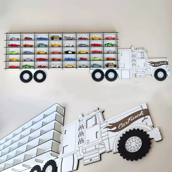 Tır Modeli Ahşap Beyaz 40 Araçlık Hobi Araba Rafı